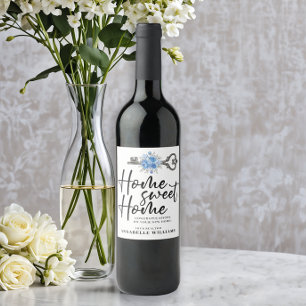 Étiquette Pour Bouteilles De Vin Aquarelle bleu floral clé Réaltor fermeture cadeau