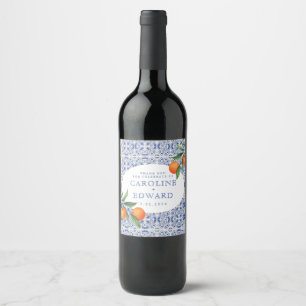 Étiquette Pour Bouteilles De Vin Aquarelle bleu Mariage méditerranéen
