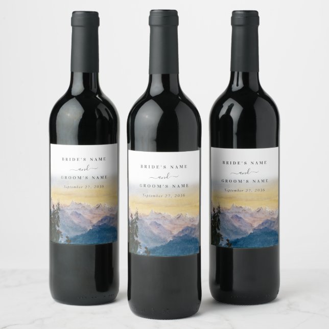 Étiquette Pour Bouteilles De Vin Aquarelle Blue Mountains Pine Mariage (Bouteilles)