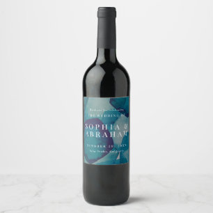 Étiquette Pour Bouteilles De Vin Aquarelle Blue Pentagons