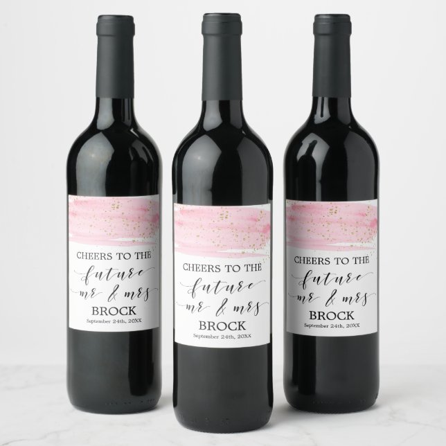 Étiquette Pour Bouteilles De Vin Aquarelle Blush & Gold Future M & Mme Fiançailles (Bouteilles)