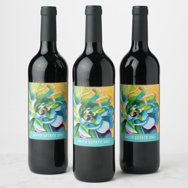Étiquette Pour Bouteilles De Vin Aquarelle botanique de succulente (Bouteilles)