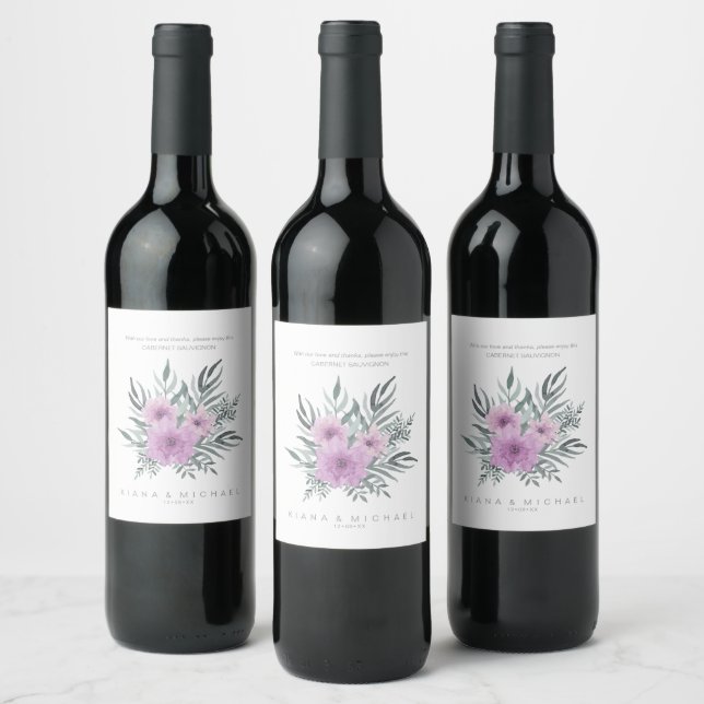 Étiquette Pour Bouteilles De Vin Aquarelle Bouquet Mariage Lilac ID654 (Bouteilles)