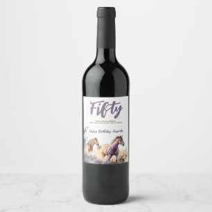 Étiquette Pour Bouteilles De Vin Aquarelle Chevaux Purple Sage Cinquantième anniver