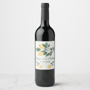 Étiquette Pour Bouteilles De Vin Aquarelle Citrons siciliens Anniversaire
