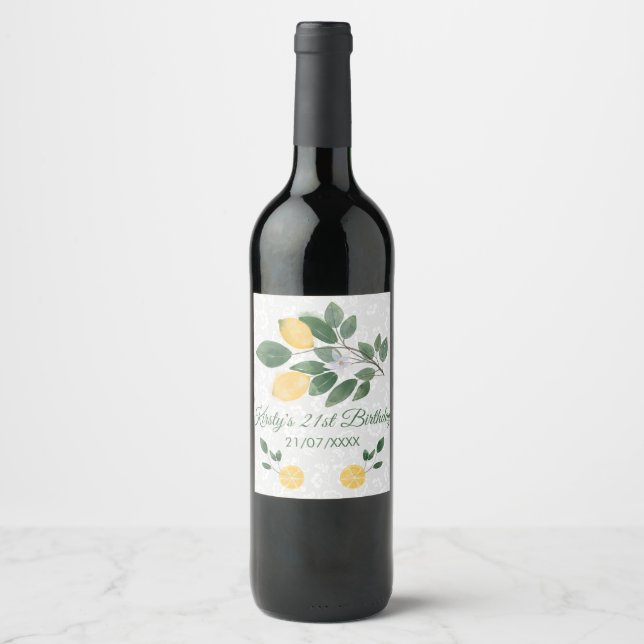 Étiquette Pour Bouteilles De Vin Aquarelle Citrons siciliens Anniversaire (Devant)