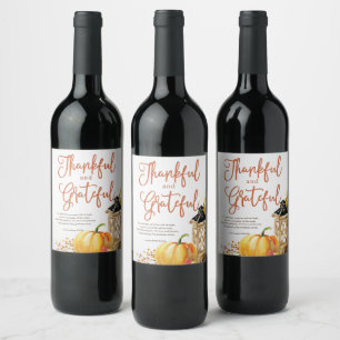 Étiquette Pour Bouteilles De Vin Aquarelle Citrouille Cornucopia Thanksgiving Poème