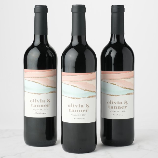 Étiquette Pour Bouteilles De Vin Aquarelle côtière artistique Mariage Abstrait (Bouteilles)