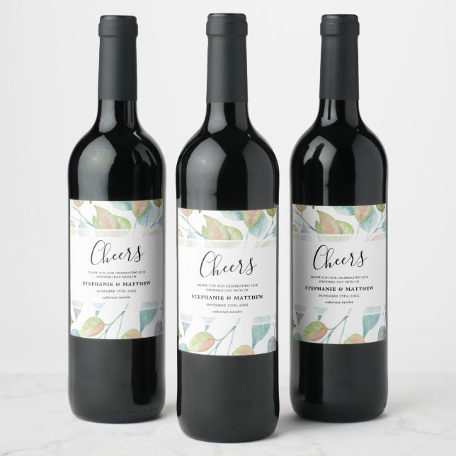 Étiquette Pour Bouteilles De Vin Aquarelle de feuillage moderne Peint Feuille Maria (Bouteilles)