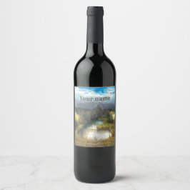Étiquette Pour Bouteilles De Vin aquarelle de l'étang d'automne