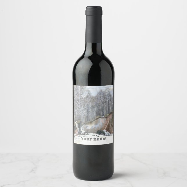 Étiquette Pour Bouteilles De Vin Aquarelle de ravin neigeux (Devant)