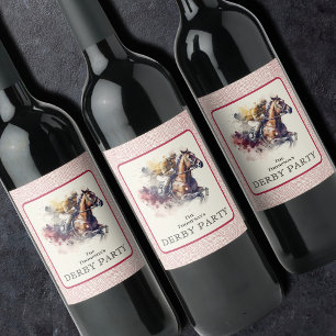 Étiquette Pour Bouteilles De Vin Aquarelle Derby Hippocampe rouge