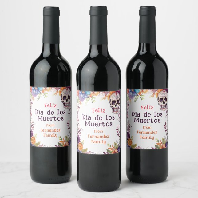 Étiquette Pour Bouteilles De Vin 💀 🎉 Aquarelle Día de Muertos (Bouteilles)