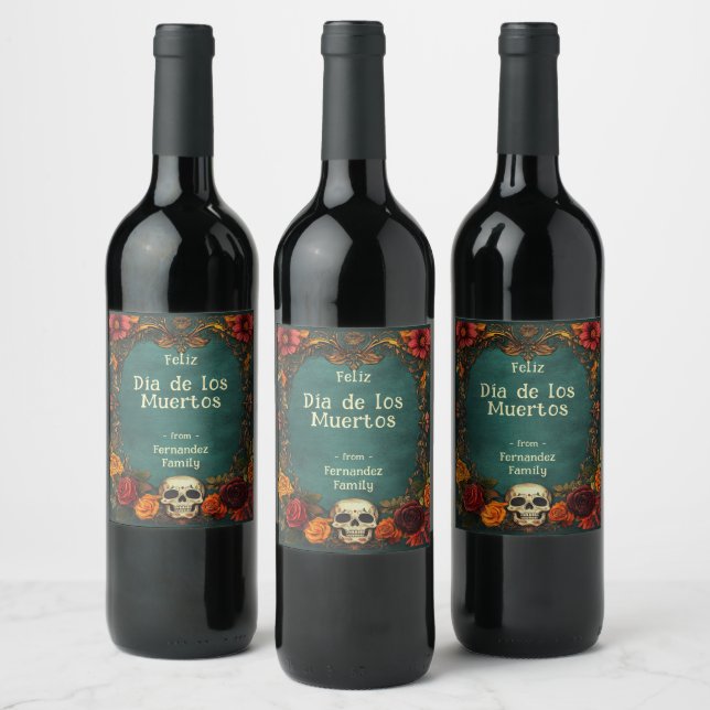 Étiquette Pour Bouteilles De Vin 💀 🎉 Aquarelle Día de Muertos (Bouteilles)