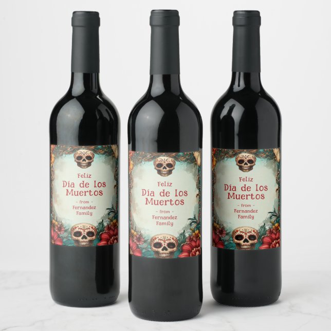 Étiquette Pour Bouteilles De Vin 💀 🎉 Aquarelle Día de Muertos (Bouteilles)