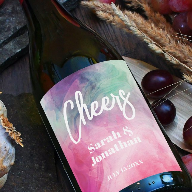 Étiquette Pour Bouteilles De Vin Aquarelle esthétique Abstrait rose violet Mariage (Créateur téléchargé)