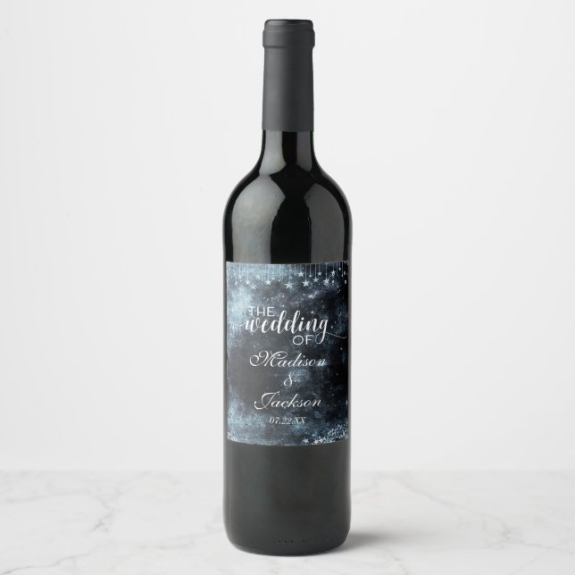 Étiquette Pour Bouteilles De Vin Aquarelle étoile Mariage céleste Monogramme (Devant)