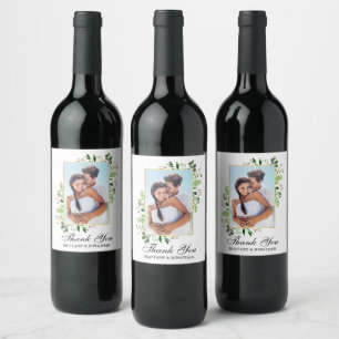 Étiquette Pour Bouteilles De Vin Aquarelle Eucalyptus Merci Mariage vert