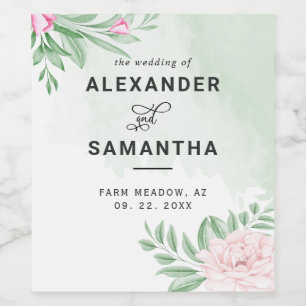 Étiquette Pour Bouteilles De Vin Aquarelle Eucalyptus Vert Mariage rose