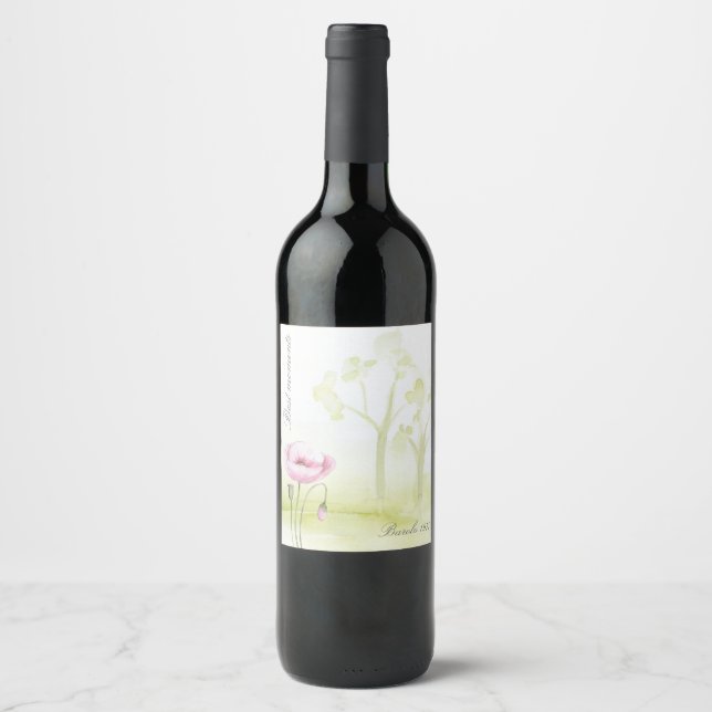 Étiquette Pour Bouteilles De Vin Aquarelle Fleur et arbres (Devant)