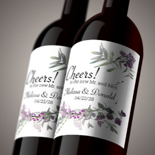 Étiquette Pour Bouteilles De Vin Aquarelle Fleur sauvage Lavender Floral