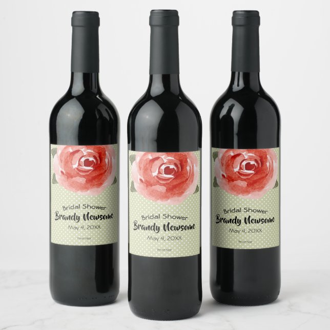 Étiquette Pour Bouteilles De Vin Aquarelle Fleurale Rose Rouge (Bouteilles)