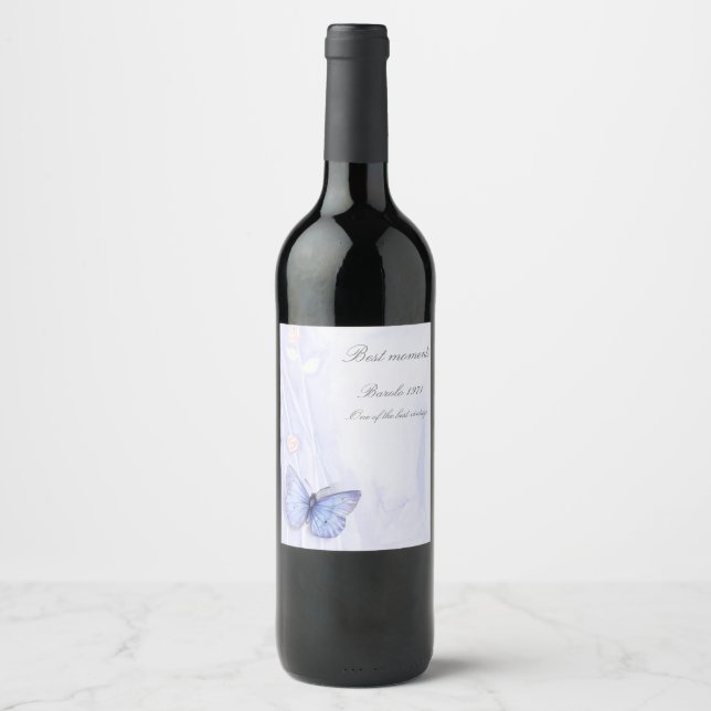 Étiquette Pour Bouteilles De Vin Aquarelle Fleurs et papillon (Devant)