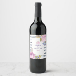 Étiquette Pour Bouteilles De Vin Aquarelle Fleurs et rayures