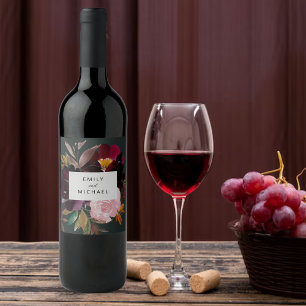 Étiquette Pour Bouteilles De Vin Aquarelle florale de la Bourgogne verte