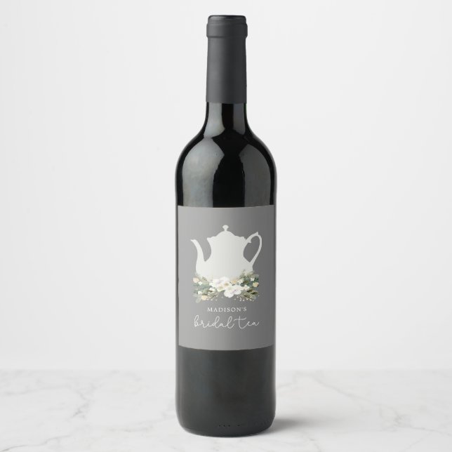 Étiquette Pour Bouteilles De Vin Aquarelle gris thé nuptiale (Devant)