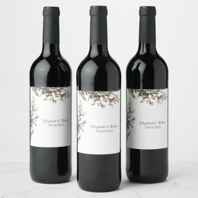 Étiquette Pour Bouteilles De Vin Aquarelle Holly Berry Mariage (Bouteilles)