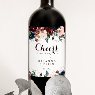 Étiquette Pour Bouteilles De Vin Aquarelle Illustré Automne Floral Cheers Mariage