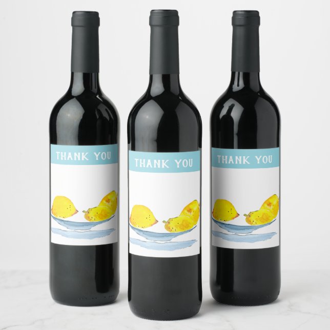Étiquette Pour Bouteilles De Vin Aquarelle jaune citron (Bouteilles)