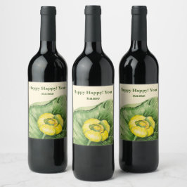 Étiquette Pour Bouteilles De Vin Aquarelle jaune Lilie d'eau