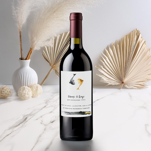 Étiquette Pour Bouteilles De Vin Aquarelle Koi Fish Mariage (Créateur téléchargé)