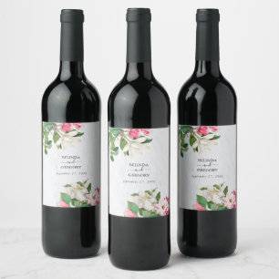 Étiquette Pour Bouteilles De Vin Aquarelle Magnolia Fleurs Mariage