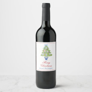Étiquette Pour Bouteilles De Vin Aquarelle Mahjong Christmas Tree