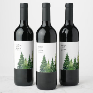 Étiquette Pour Bouteilles De Vin Aquarelle Mariage festif Arbre de Noël