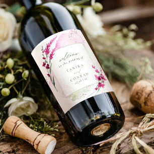 Étiquette Pour Bouteilles De Vin Aquarelle Mariage fleur sauvage Bienvenue Fsia ID9