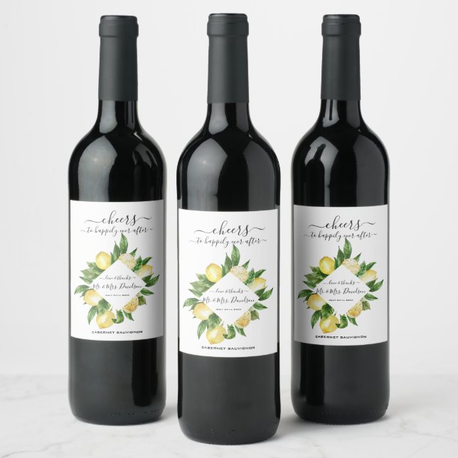 Étiquette Pour Bouteilles De Vin Aquarelle méditerranéenne Citron Mariage tropical (Bouteilles)