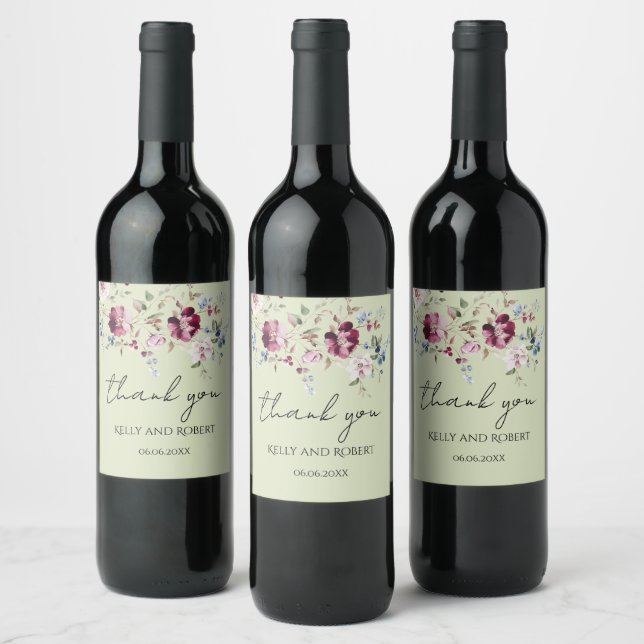 Étiquette Pour Bouteilles De Vin Aquarelle Merci botanique (Bouteilles)