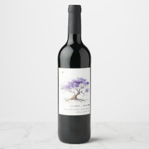 Étiquette Pour Bouteilles De Vin Aquarelle minimale Lilac Jacaranda Mariage arbre