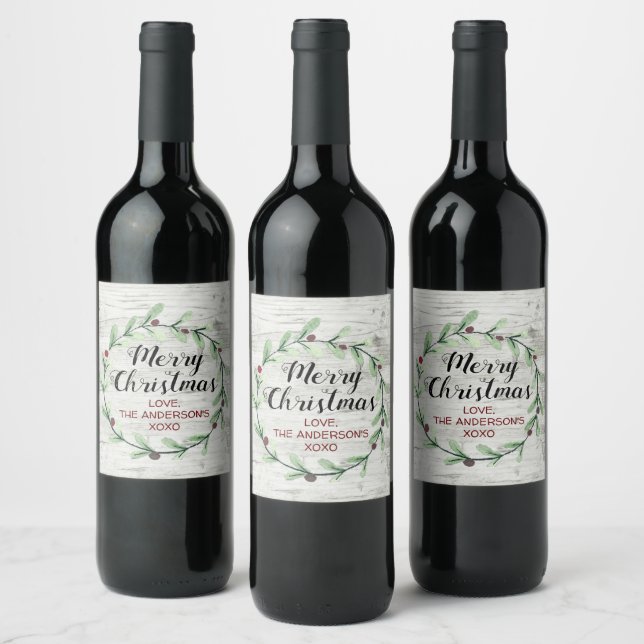 Étiquette Pour Bouteilles De Vin Aquarelle moderne Holly Wreath Noël (Bouteilles)