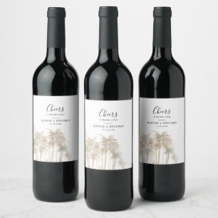 Étiquette Pour Bouteilles De Vin Aquarelle moderne Palmiers Mariage tropical