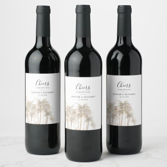 Étiquette Pour Bouteilles De Vin Aquarelle moderne Palmiers Mariage tropical (Bouteilles)