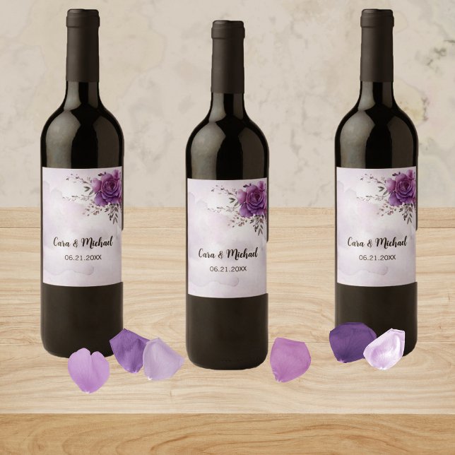 Étiquette Pour Bouteilles De Vin Aquarelle Morada Mariage Vin Étiquette (Créateur téléchargé)