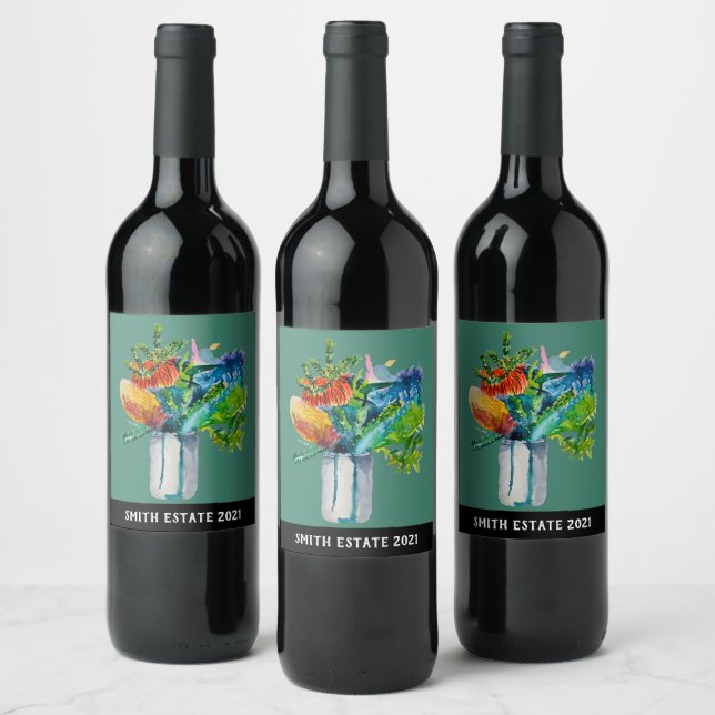 Étiquette Pour Bouteilles De Vin Aquarelle Native Australian Flowers (Bouteilles)
