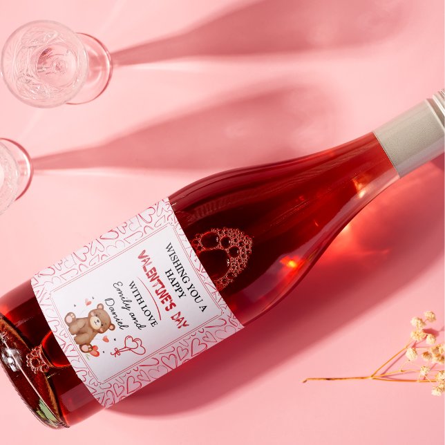 Étiquette Pour Bouteilles De Vin Aquarelle Ours Saint Valentin (Watercolor Bear Valentine's Day Wine Label)