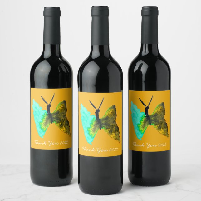 Étiquette Pour Bouteilles De Vin Aquarelle papillon aqua joli (Bouteilles)