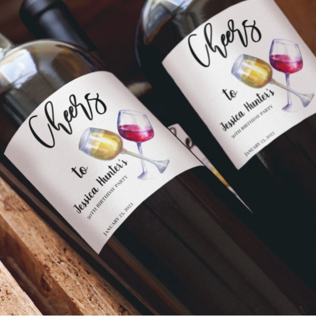 Étiquette Pour Bouteilles De Vin Aquarelle personnalisée pour la fête d'anniversair (Créateur téléchargé)